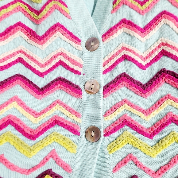 Michael Simon Chevron Knit Cardigan Sweater Women’s Small Silk Blend Embroidered - Picture 5 of 11
